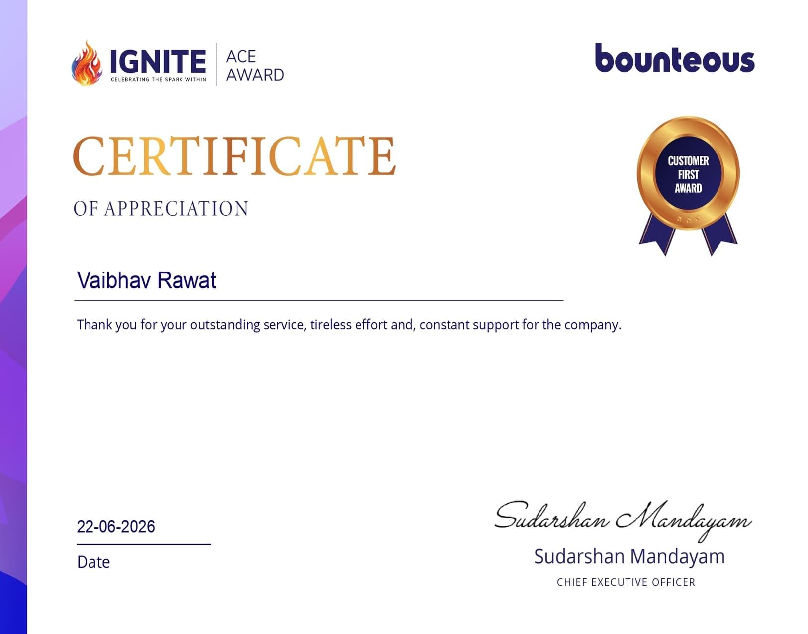 Appreciation for Exceptional Contribution by Bounteous x Accolite